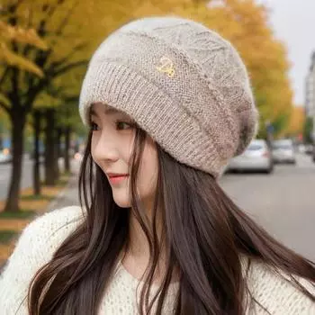 Женские шапки осенние и зимние шапки модные многослойные шапки универсальные утепленные двухслойные вязаные шапки уличные шерстяные шапки, защищающие от холода