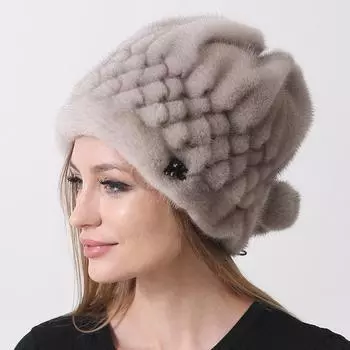 Женские шапки с ананасом из натурального меха норки, зимние теплые шапки с полным мехом, роскошные шапки из натурального меха, уличные снежные шапки Adjustable(55-60cm) чёрный