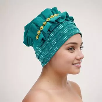 Женские шапки-тюрбаны с рюшами и цветами чёрный