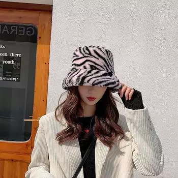 Женские шапки, зимние модные шапки в стиле рыбака с зеброй для женщин, плюшевые теплые шапки для бассейна, маленькая панама для лица, AC2115 чёрный
