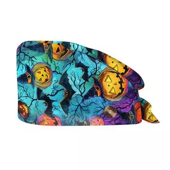 Женские шапочки для Хэллоуина, впитывающие влагу, эластичные, для ухода за домашними животными, для ухода за больными, рабочие шапочки, лабораторная шапочка с цветочным принтом One Size белый