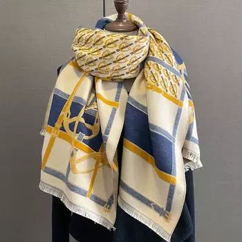 Женские шарфы, пашмины, пашминовые шали, теплые зимние длинные большие клетчатые мягкие толстые шарфы-одеяла 65x185cm