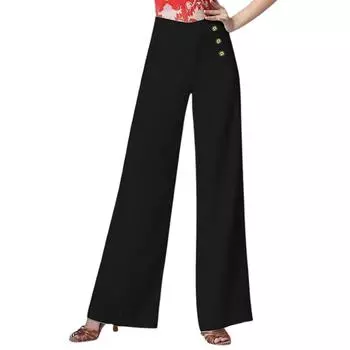 Женские шаровары из хлопка и конопли, литературные свободные повседневные брюки с эластичными штанинами, длинные брюки L чёрный