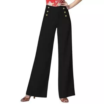 Женские шаровары из хлопка и конопли, литературные свободные повседневные брюки с эластичными штанинами, длинные брюки L чёрный