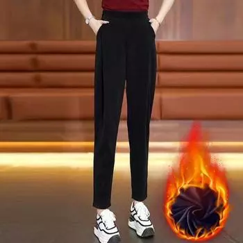 Женские шаровары с высокой талией, однотонные повседневные брюки с карманами, эластичные M хаки