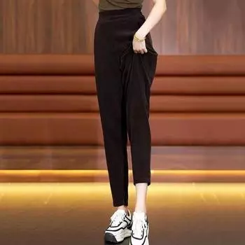Женские шаровары Yousheng, однотонные повседневные брюки с высокой талией и карманами, эластичная ткань, утолщенная флисовая подкладка, длинные брюки L кофейный