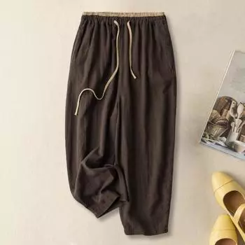 Женские шаровары Yousheng, широкие повседневные брюки с завязками на талии, однотонные брюки длиной до щиколотки для тренировок, повседневная одежда XXXL чёрный