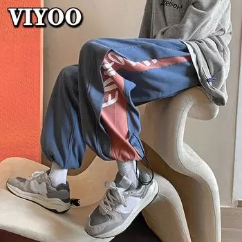 Женские шелковые баскетбольные брюки-карго с буквенным принтом, мужские летние повседневные мешковатые брюки с завязками Y2K, уличная одежда для спортзала, спортивные Homme 2023 M синий