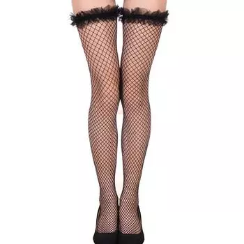 Женские шелковые чулки, кружевные верхние чулки с высокой трубкой, женские чулки с полой сеткой чёрный