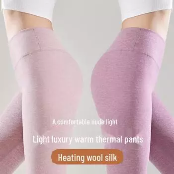 Женские шелковые леггинсы с высокой талией и флисовой подкладкой - Теплые брюки из смеси шерсти на осень/зиму XXL