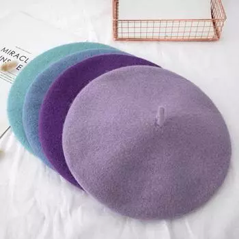 Женские шерстяные береты, утолщенные шапки в стиле ретро, однотонные теплые шапки с тыквой One Size56-58 cm