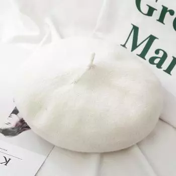 Женские шерстяные береты во французском стиле художника, теплая зимняя шапка-бини, однотонный берет в стиле ретро, элегантные женские универсальные осенние шапки белый