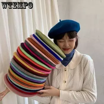 Женские шерстяные береты во французском стиле художника, теплая зимняя шапка-бини, однотонный берет в стиле ретро, элегантные женские универсальные осенние шапки One size чёрный