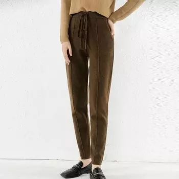 Женские шерстяные брюки-карандаш с высокой талией, простые офисные брюки для леди, трикотаж из мериносовой шерсти, спортивные брюки на весну и осень XXL чёрный