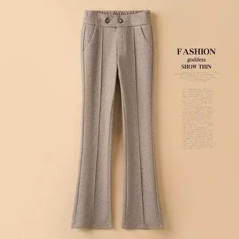 Женские шерстяные брюки осень-зима флисовые элегантные прямые шаровары корейская версия женский теплый блейзер повседневные брюки S чёрный