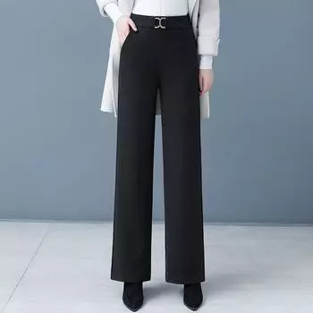 Женские шерстяные брюки широкого кроя - С высокой посадкой, свободный крой для осени/зимы 3XL (31) чёрный