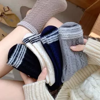 Женские шерстяные носки средней длины в японском стиле: Плотный, теплый кашемир для осени/зимы One Size темно-синий