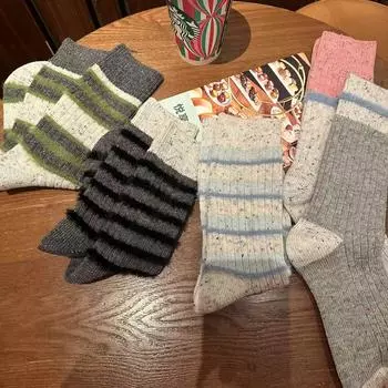 «Женские шерстяные носки в черно-серую полоску для осени и зимы» White and Blue Striped