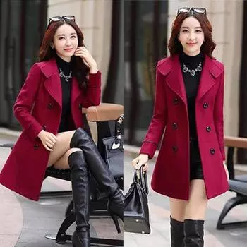 Женские шерстяные пальто осень-зима куртка пальто двубортные шерстяные куртки для женщин верхняя одежда XXXL красный