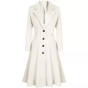 Женские шерстяные пальто, пальто с лацканами, расклешенное зимнее длинное пальто, куртка L бежевый