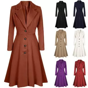 Женские шерстяные пальто, пальто с лацканами, расклешенное зимнее длинное пальто, куртка M хаки