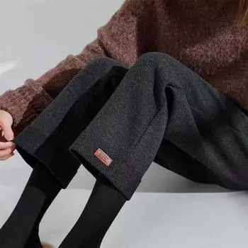 Женские шерстяные прямые брюки осень-зима с высокой талией, свободные черные брюки L хаки