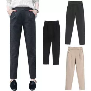 Женские шерстяные шаровары эластичные костюмные брюки с высокой талией женские однотонные брюки с карманами для офиса и путешествий M темно-серого