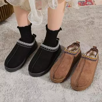Женские шерстяные тапочки, теплые шерстяные низкие ботинки на платформе, тапочки, женские уличные нескользящие ботинки, обувь для женщин 36 чёрный