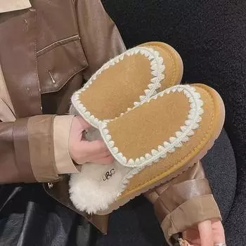 «Женские шерстяные вязаные меховые полуботинки для зимы 2024 года» 40