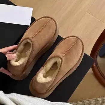 Женские шерстяные зимние ботинки на толстой подошве, зима 2025 г., универсальные, на каблуке, теплые, короткие хлопковые ботинки для северо-восточной зимы. 38