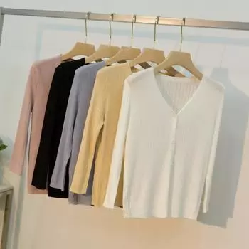 Женские шифоновые блузки с длинными рукавами, рубашки, однотонные пуговицы, V-образный вырез, пуловер с защитой от ультрафиолета для женщин, повседневный тонкий ледяной дышащий вязаный топ M белый
