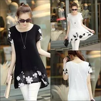Женские шифоновые футболки больших размеров с короткими рукавами и цветочной вышивкой S белый