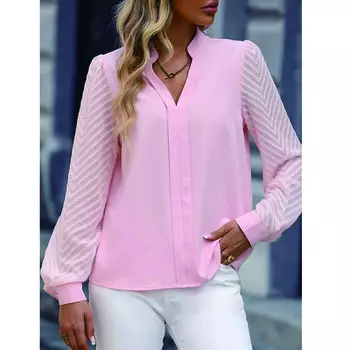 Женские шифоновые рубашки с длинным рукавом, весенне-осенняя однотонная футболка с v-образным вырезом, повседневные свободные топы S белый
