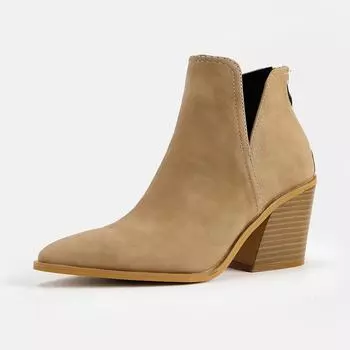 Женские шикарные абрикосовые грубые ботильоны с острым носком, повседневные короткие ботинки 2025 года, новые европейские и американские ботинки Martin на высоком каблуке 36