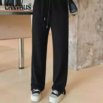 Женские широкие брюки больших размеров, женские брюки на шнурке, весенние прямые повседневные брюки с драпировкой XL чёрный