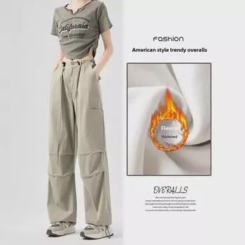 Женские широкие брюки для скалолазания с высокой талией и бархатной подкладкой — осень/зима 2025 г., американский стиль L