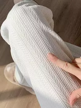 Женские широкие брюки из белой синели с высокой талией, узором «Пшеничные колоски», на бархатной подкладке, на весну, осень и зиму 2023 года. XL белый