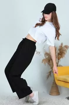 Женские широкие брюки из габардина с кисточками