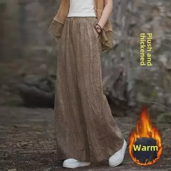 Женские широкие брюки из хлопка и льна с принтом тай-дай, бархатом и утолщенной тканью рами One Size