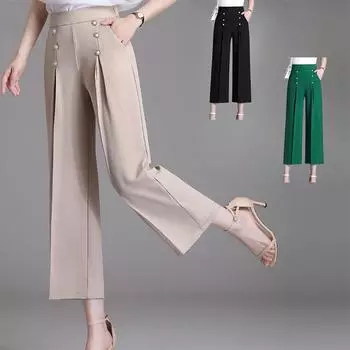 Женские широкие брюки из хлопка и льна, повседневные брюки, весна-лето S хаки