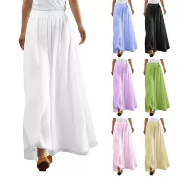 Женские широкие брюки из искусственного льна, однотонные модные повседневные повседневные широкие брюки, комфортные однотонные брюки полной длины S синий
