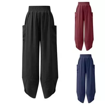 Женские широкие брюки, летние, легкие, повседневные, свободные, с высокой талией, струящиеся пляжные брюки M чёрный