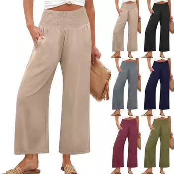 Женские широкие брюки Летние повседневные свободные брюки с девятью точками L армия зеленый