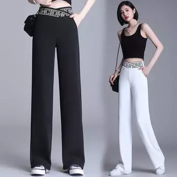 Женские широкие брюки, летние тонкие брюки с эластичной резинкой на талии, прямые длинные брюки, уличная одежда, свободные брюки с высокой талией XXXXL белый