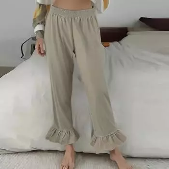 Женские широкие брюки, модные повседневные расклешенные брюки с высокой талией и оборками L хаки