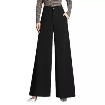 Женские широкие брюки, однотонные длинные брюки в стиле ретро, женские свободные черные брюки M чёрный