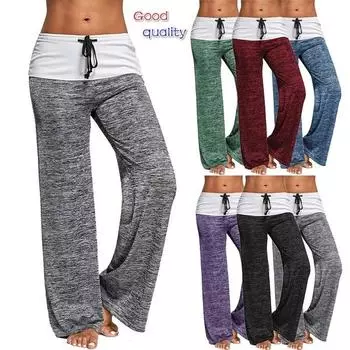 Женские широкие брюки-палаццо с цветными блоками Свободные со средней талией для йоги L чёрный