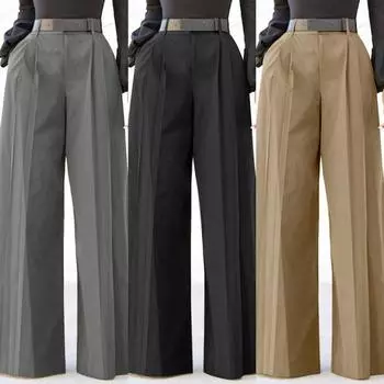 Женские широкие брюки, повседневные однотонные брюки, свободные карманы, модные женские брюки с высокой талией, элегантные XXXXXL чёрный