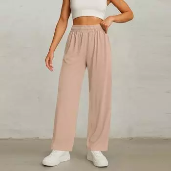 Женские широкие брюки с эластичной талией, мешковатые повседневные брюки-палаццо с карманами L бежевый