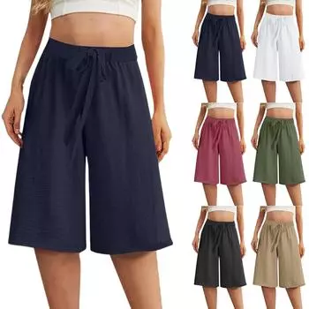 Женские широкие брюки с карманами, легкие, с высокой талией, свободные, длиной до колена L армия зеленый